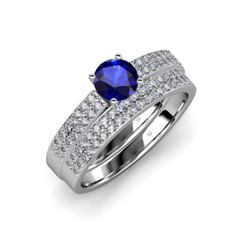 Aurum 2.00 ctw Blue Sapphire Accented Natural Diamonds Double Row Bridal Set Ring  