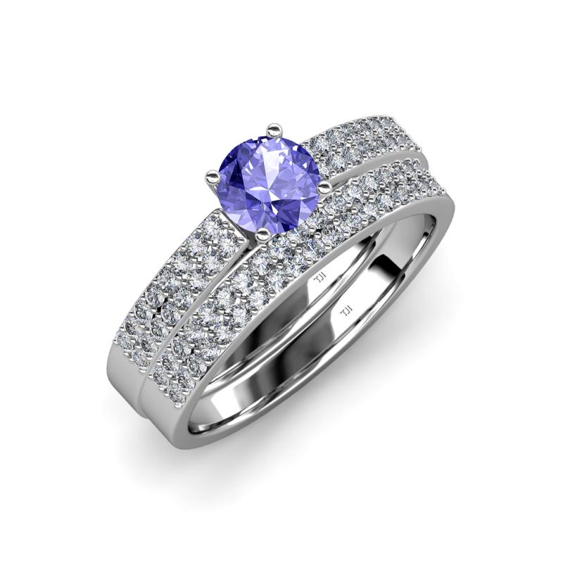 Aurum 1.62 ctw Tanzanite Accented Natural Diamonds Double Row Bridal Set Ring  