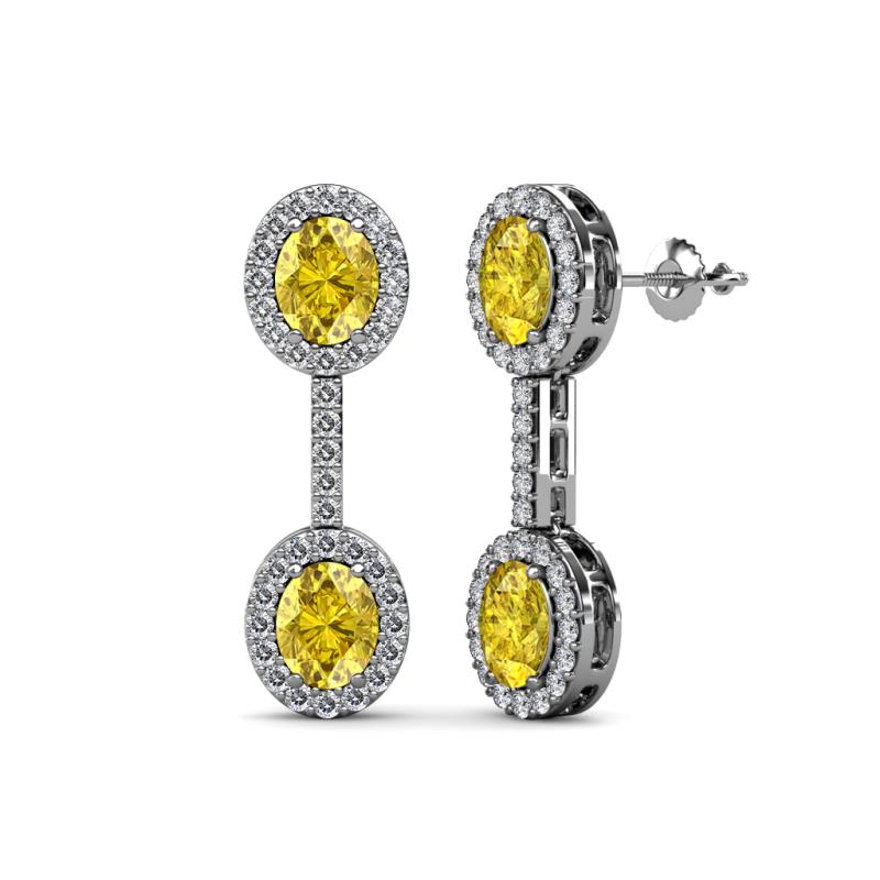 Lenore Yellow Sapphire and Diamond Halo Dangling Earrings 