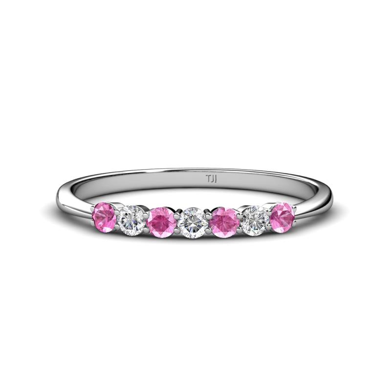 Reina 2.60 mm Pink Sapphire and Diamond 7 Stone Wedding Band 