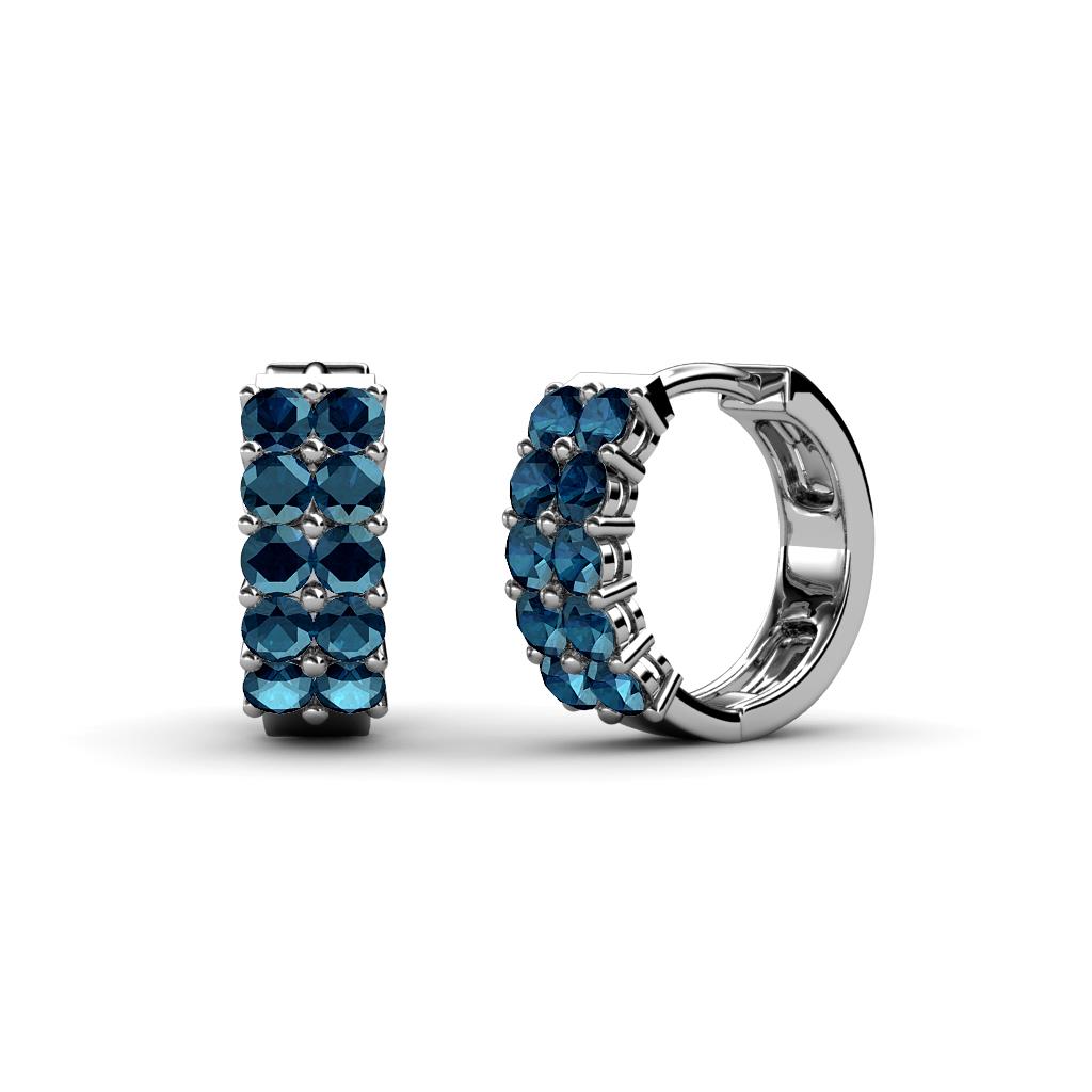 Candice 2.00 mm Petite Blue Diamond Double Row Hoop Earrings 