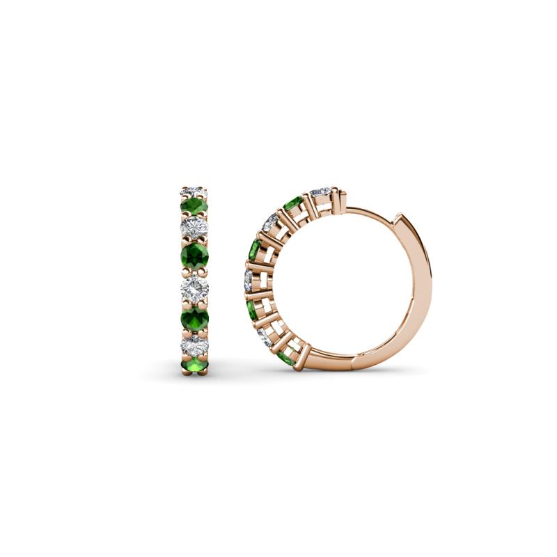 Raya Round Green Garnet and Diamond Hoop Earrings 