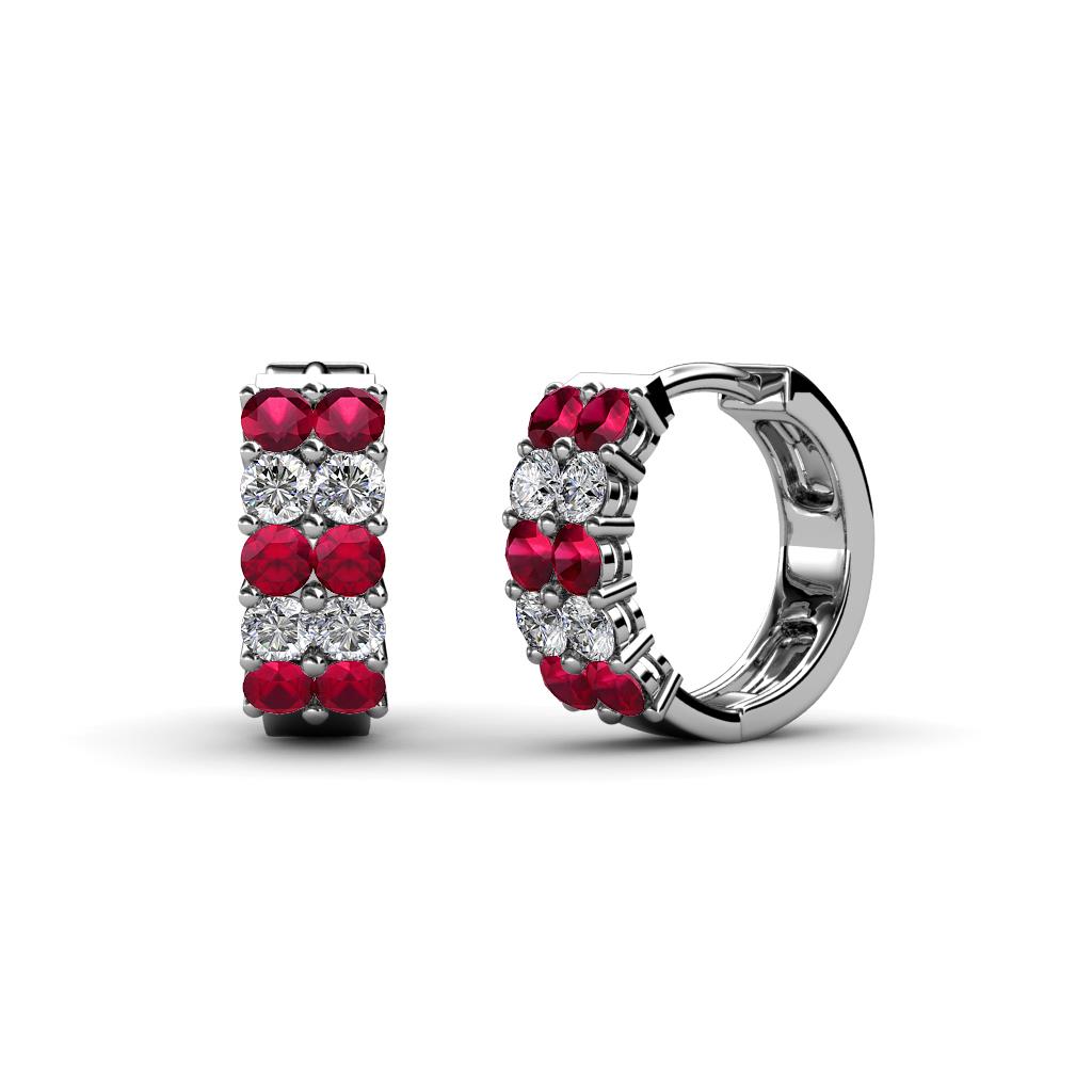 Candice 2.00 mm Petite Ruby and Diamond Double Row Hoop Earrings 