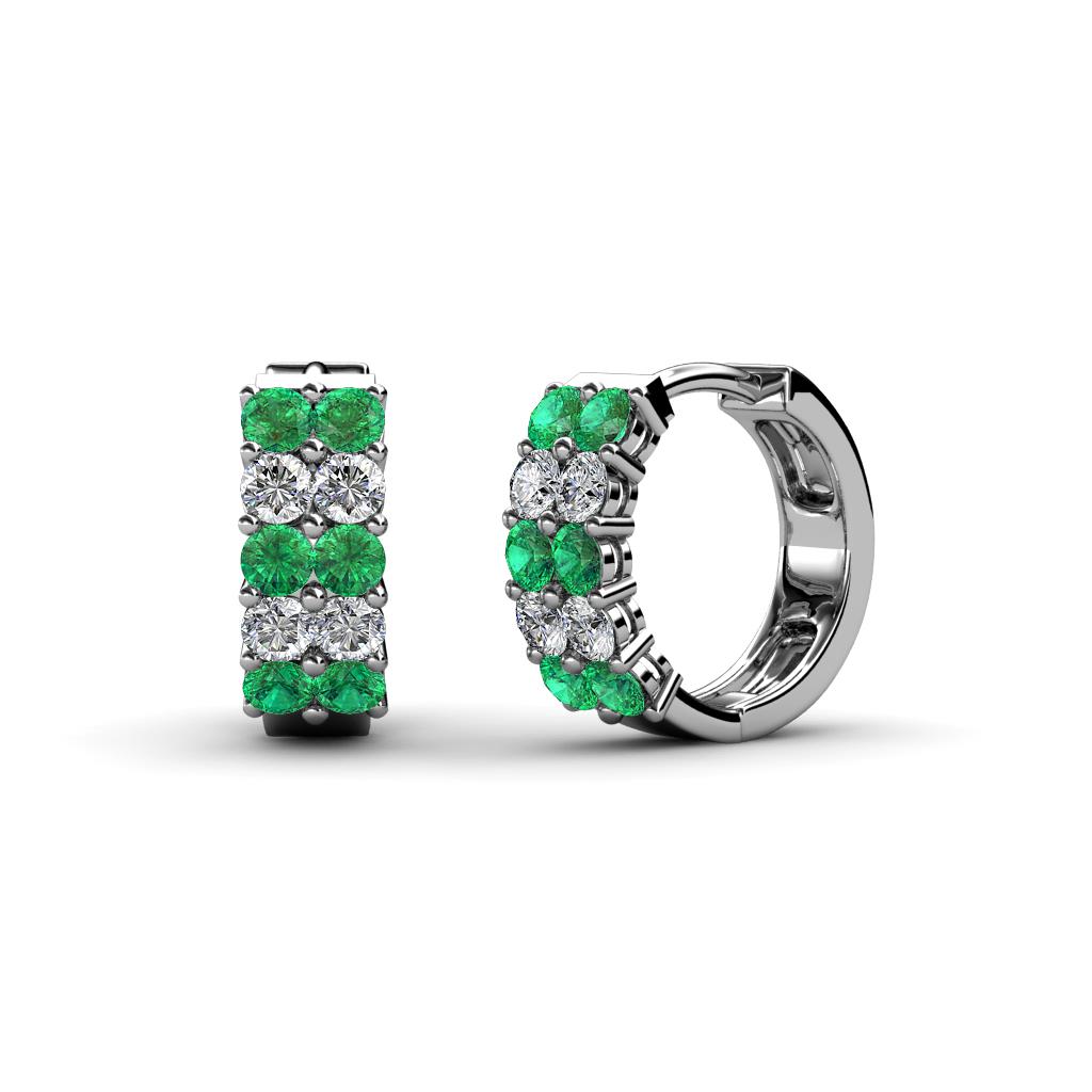 Candice 2.00 mm Petite Emerald and Diamond Double Row Hoop Earrings 