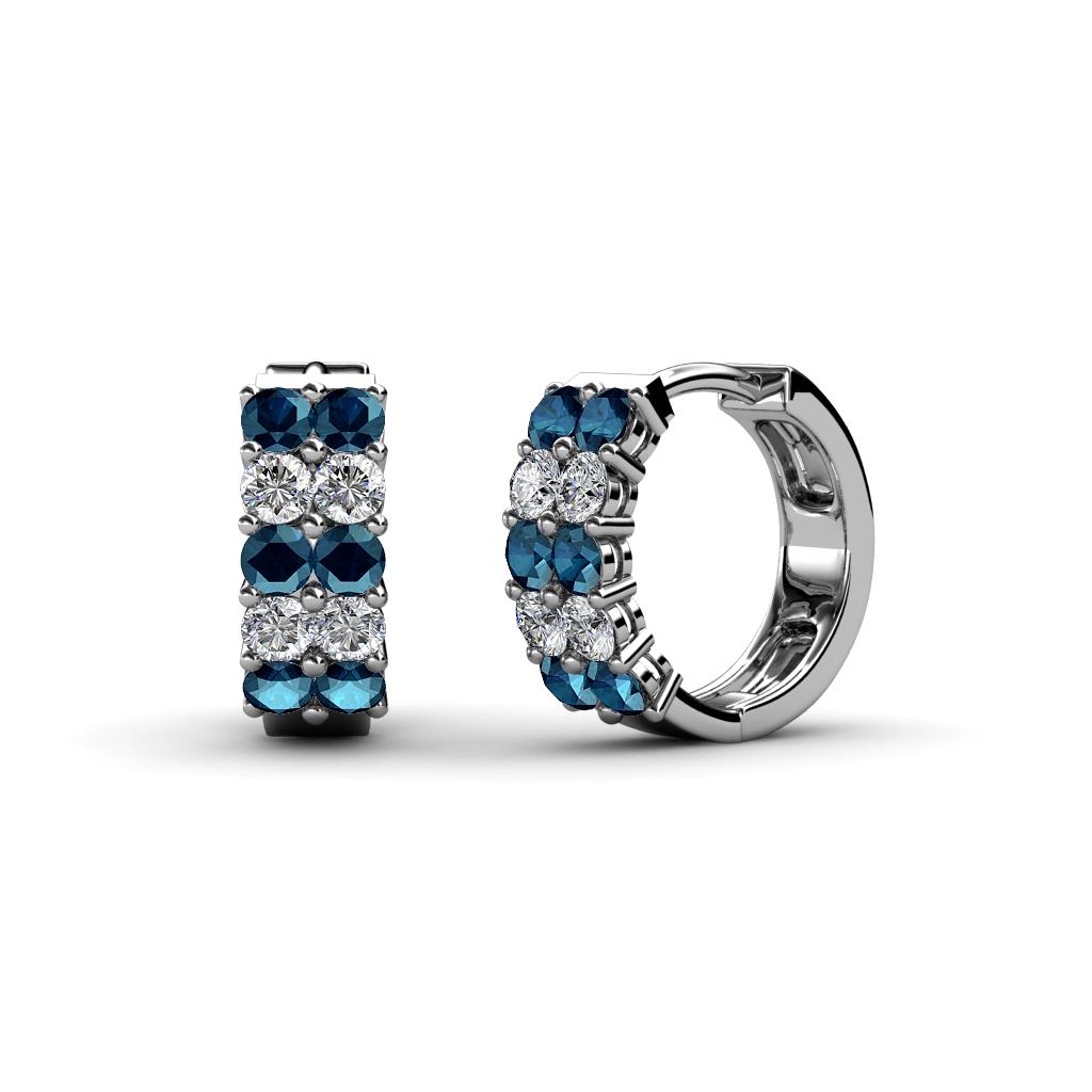 Candice 2.00 mm Petite Blue and White Diamond Double Row Hoop Earrings 