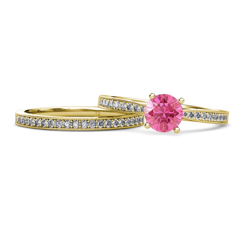 Sian Pink Tourmaline and Diamond Bridal Set Ring 