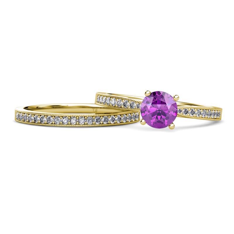 Sian Amethyst and Diamond Bridal Set Ring 