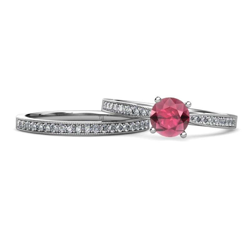 Sian Rhodolite Garnet and Diamond Bridal Set Ring 