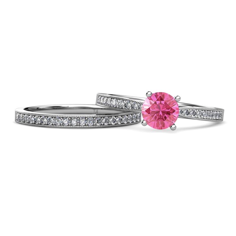 Sian Pink Tourmaline and Diamond Bridal Set Ring 