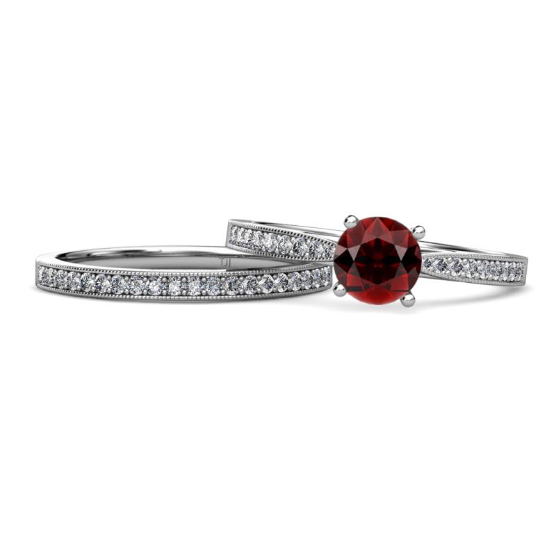 Sian Red Garnet and Diamond Bridal Set Ring 