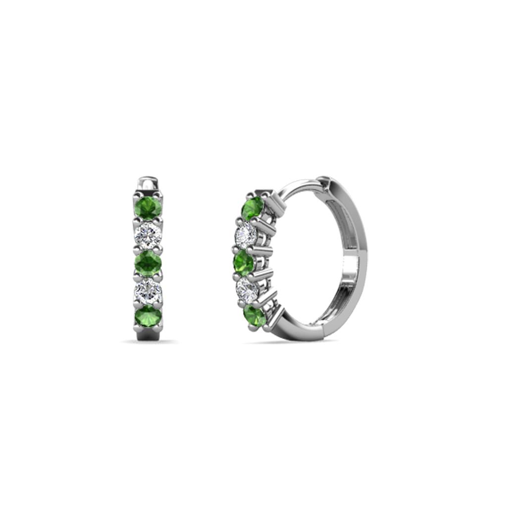 Aricia Petite Green Garnet and Diamond Hoop Earrings 
