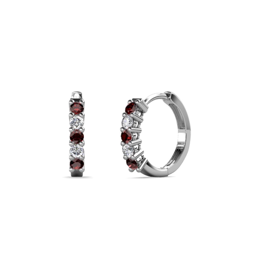 Aricia Petite Red Garnet and Diamond Hoop Earrings 