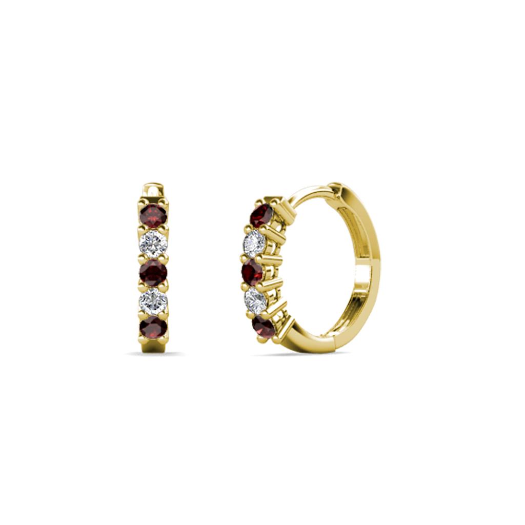 Aricia Petite Red Garnet and Diamond Hoop Earrings 