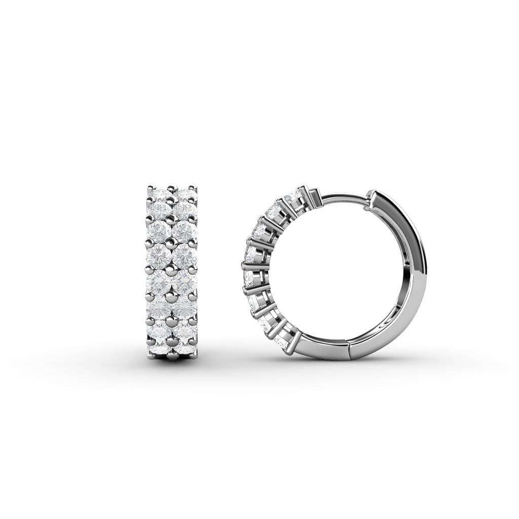Candice 2.10 mm White Sapphire Double Row Hoop Earrings 