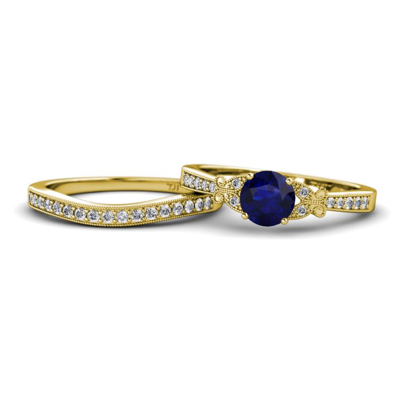 Freya 6.00 mm Blue Sapphire and Diamond Butterfly Bridal Set Ring 