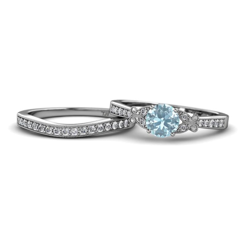 Freya 6.50 mm Aquamarine and Diamond Butterfly Bridal Set Ring 