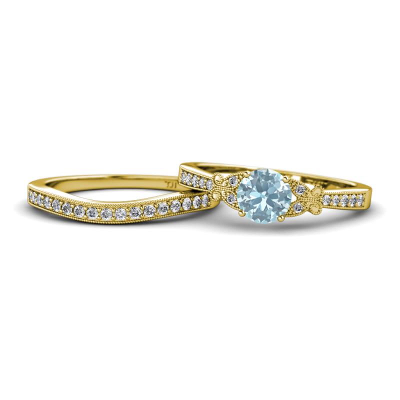 Freya 6.50 mm Aquamarine and Diamond Butterfly Bridal Set Ring 