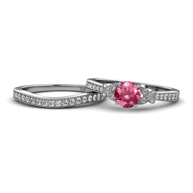 Freya 6.50 mm Pink Tourmaline and Diamond Butterfly Bridal Set Ring 