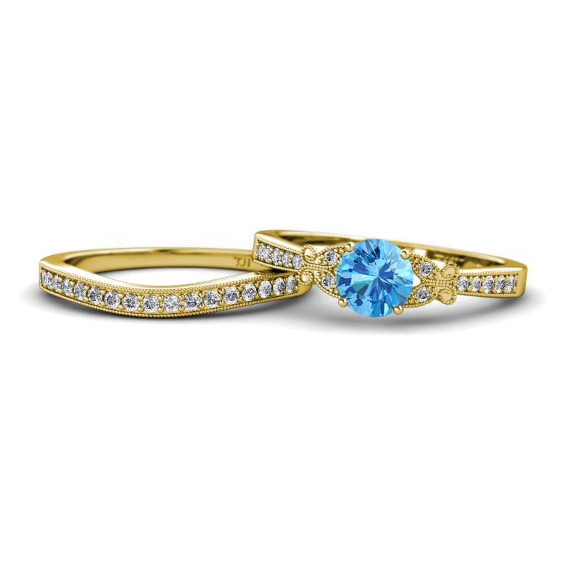 Freya 6.50 mm Blue Topaz and Diamond Butterfly Bridal Set Ring 