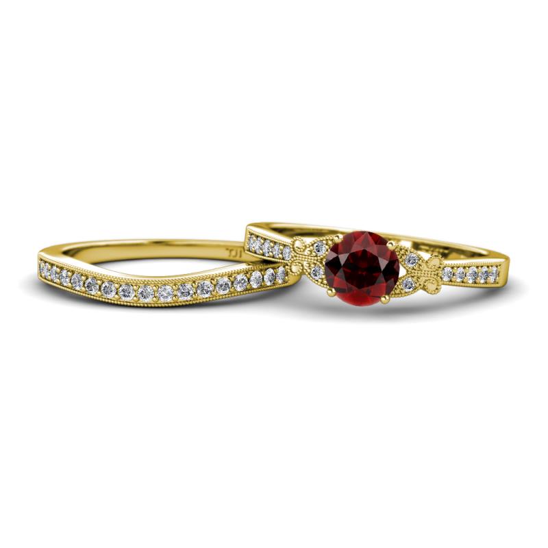 Freya 6.50 mm Red Garnet and Diamond Butterfly Bridal Set Ring 