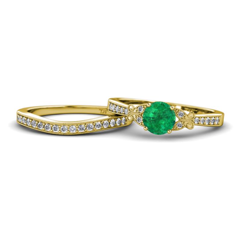 Freya 6.00 mm Emerald and Diamond Butterfly Bridal Set Ring 