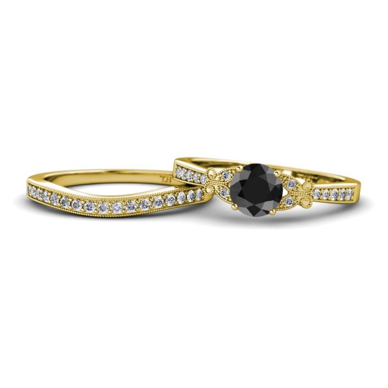 Freya 6.00 mm Black and White Diamond Butterfly Bridal Set Ring 