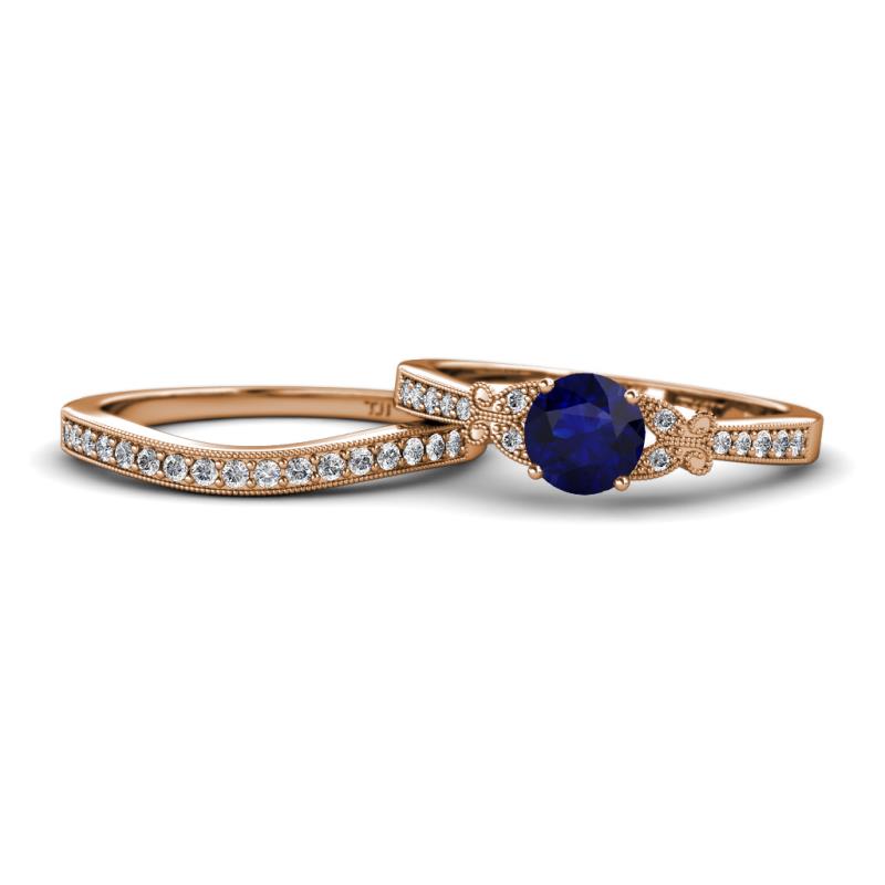 Freya 6.00 mm Blue Sapphire and Diamond Butterfly Bridal Set Ring 