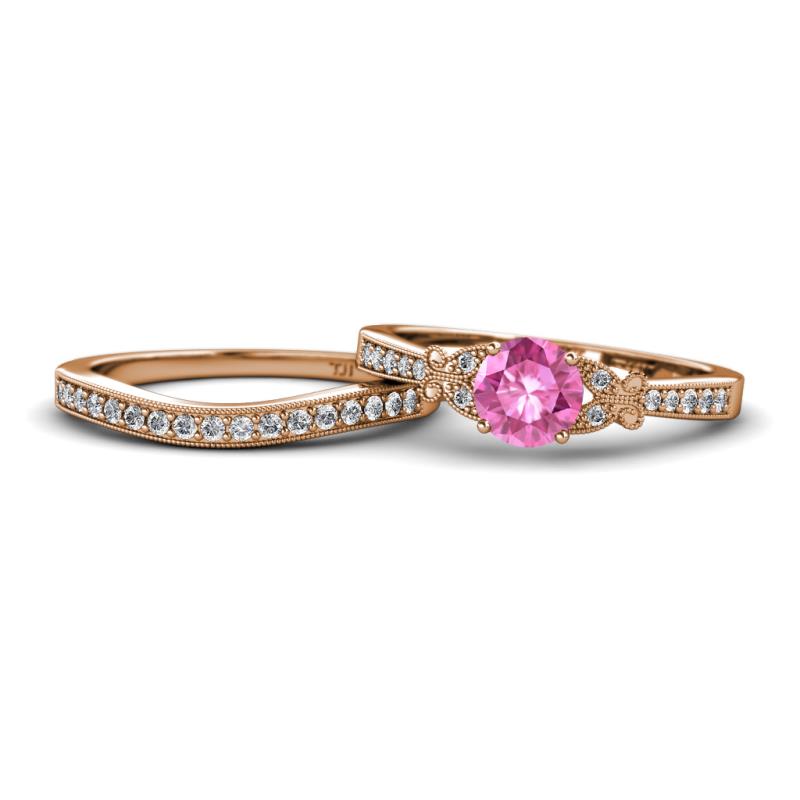 Freya 6.00 mm Lab Created Pink Sapphire and Diamond Butterfly Bridal Set Ring 