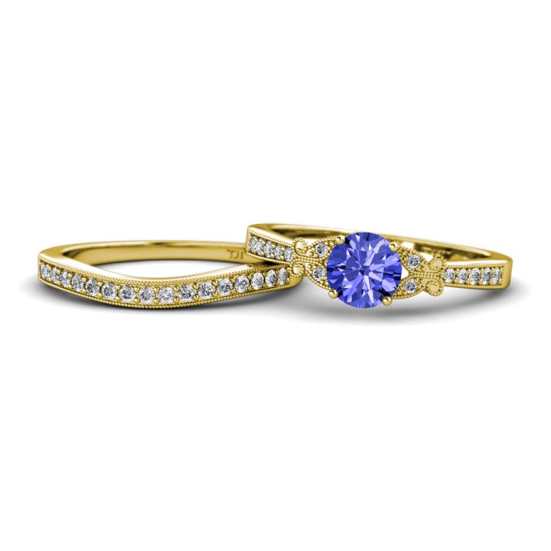 Freya 6.50 mm Tanzanite and Diamond Butterfly Bridal Set Ring 