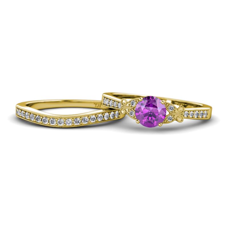 Freya 6.50 mm Amethyst and Diamond Butterfly Bridal Set Ring 