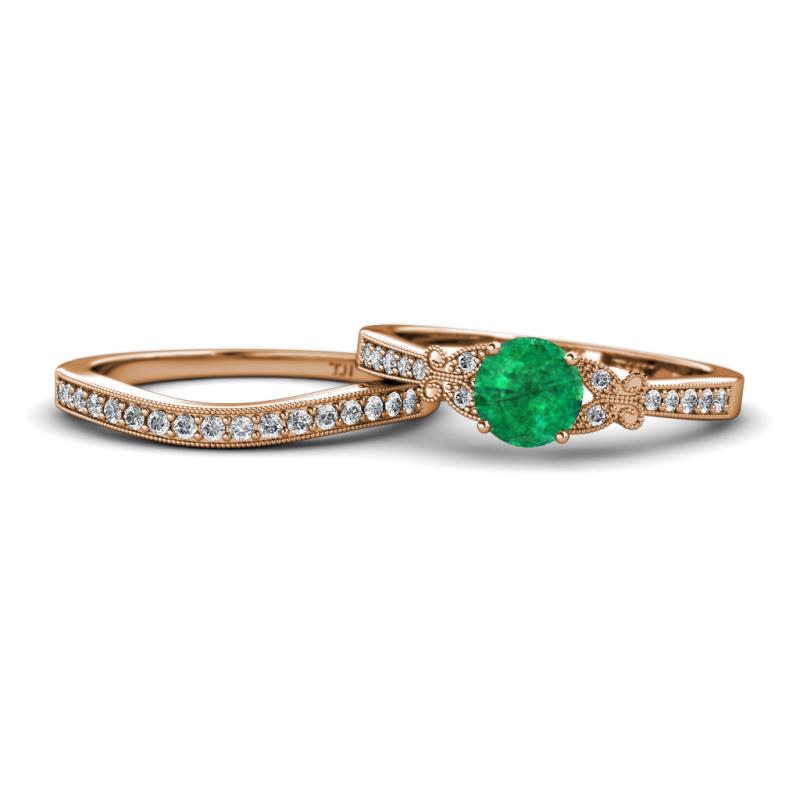 Freya 6.00 mm Emerald and Diamond Butterfly Bridal Set Ring 