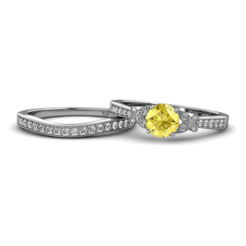 Freya 6.00 mm Lab Created Yellow Sapphire and Diamond Butterfly Bridal Set Ring 