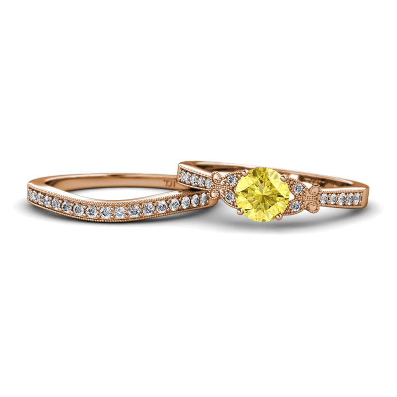 Freya 6.00 mm Lab Created Yellow Sapphire and Diamond Butterfly Bridal Set Ring 