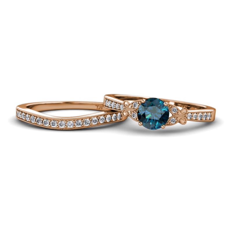 Freya 6.50 mm Blue and White Diamond Butterfly Bridal Set Ring 