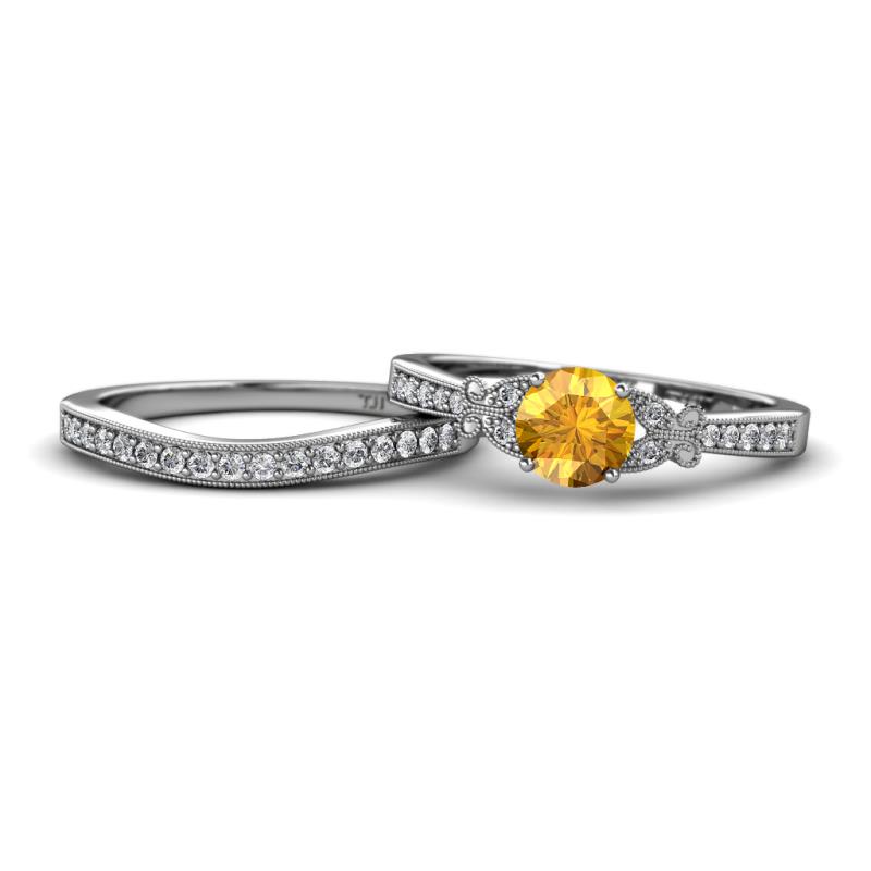 Freya 6.50 mm Citrine and Diamond Butterfly Bridal Set Ring 