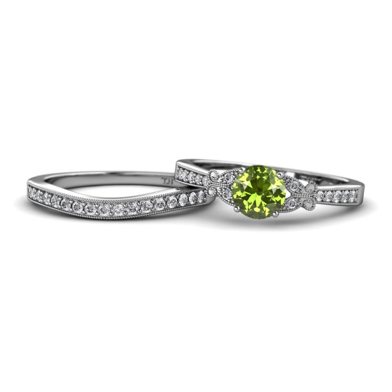 Freya 6.50 mm Peridot and Diamond Butterfly Bridal Set Ring 