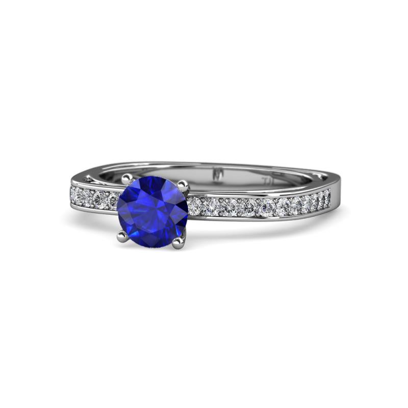 Gwen Blue Sapphire and Diamond Euro Shank Engagement Ring 