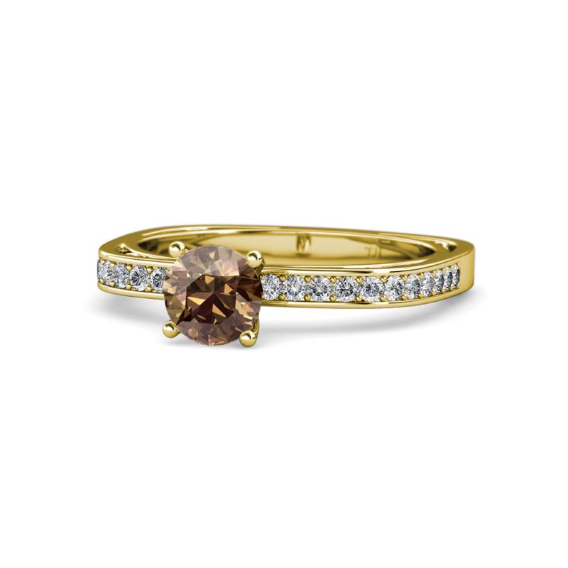 Gwen Smoky Quartz and Diamond Euro Shank Engagement Ring 