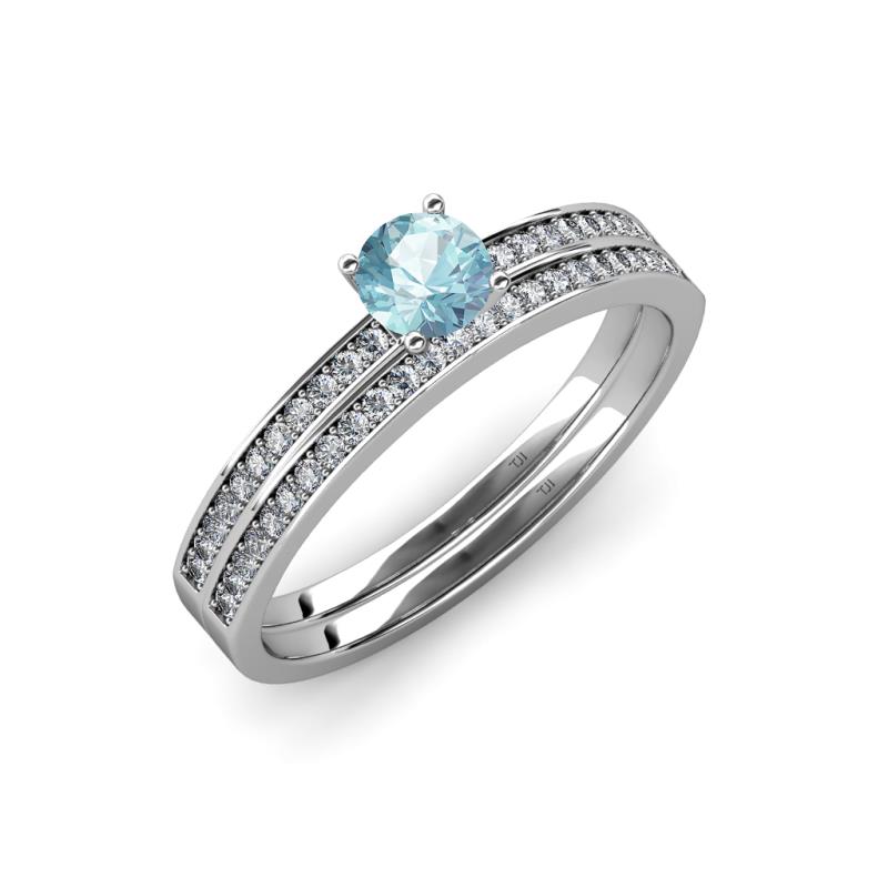 Evika 1.30 ctw Aquamarine (6.50 mm) Accented Natural Diamonds Bridal Set Ring  