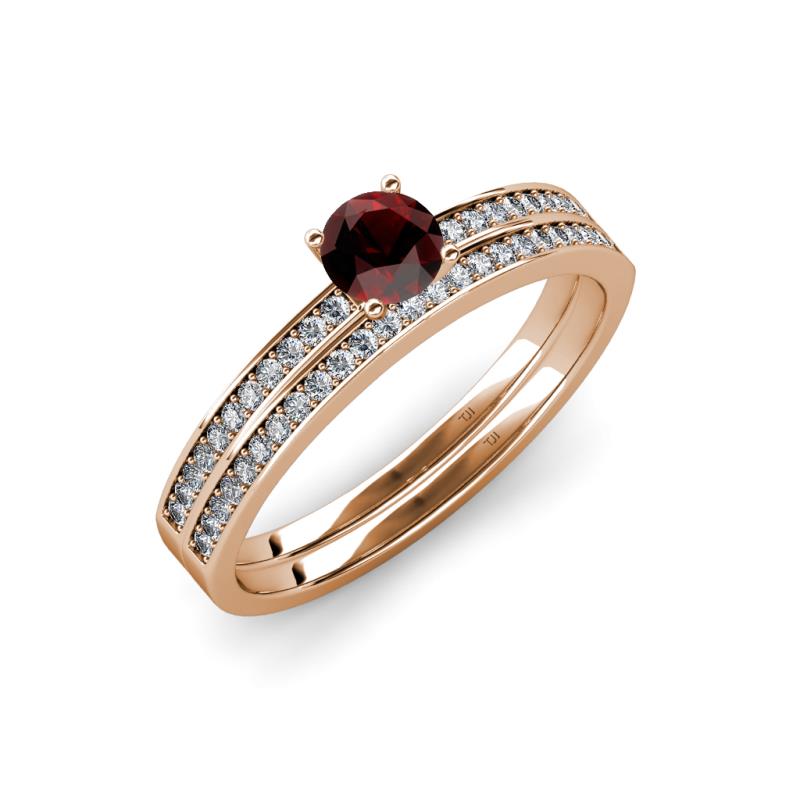 Evika 1.48 ctw Red Garnet (6.50 mm) Accented Natural Diamonds Bridal Set Ring  