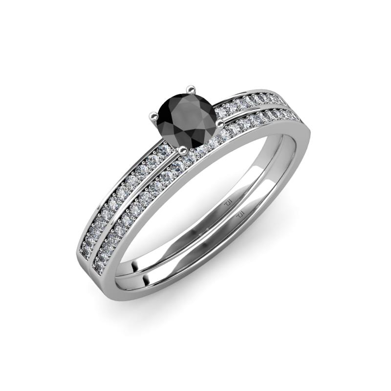 Evika 1.93 ctw Black Diamond (6.50 mm) Accented Natural Diamonds Bridal Set Ring  