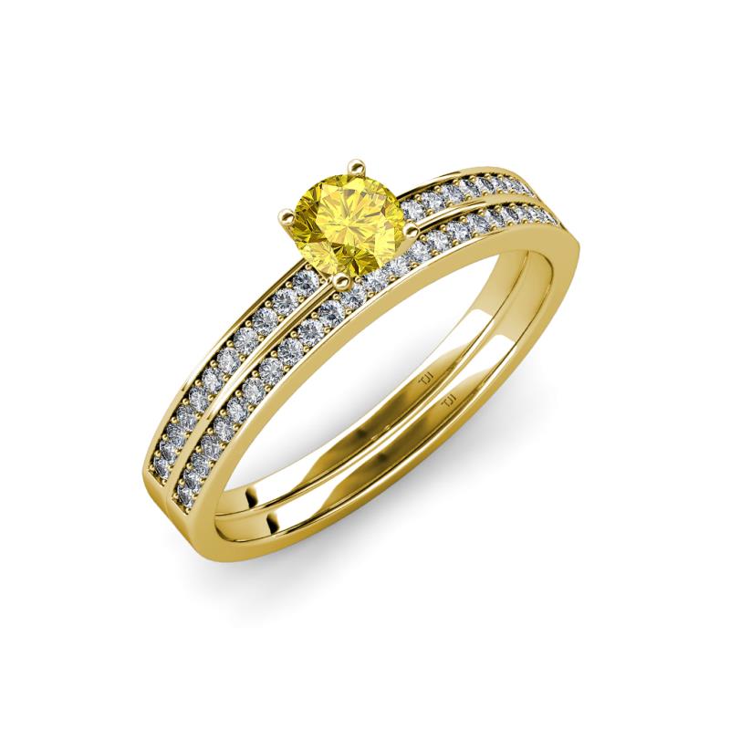 Evika 1.38 ctw Yellow Sapphire (6.00 mm) Accented Natural Diamonds Bridal Set Ring  