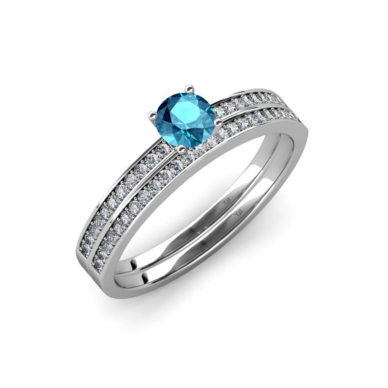 Evika 1.38 ctw London Blue Topaz (6.50 mm) Accented Natural Diamonds Bridal Set Ring  