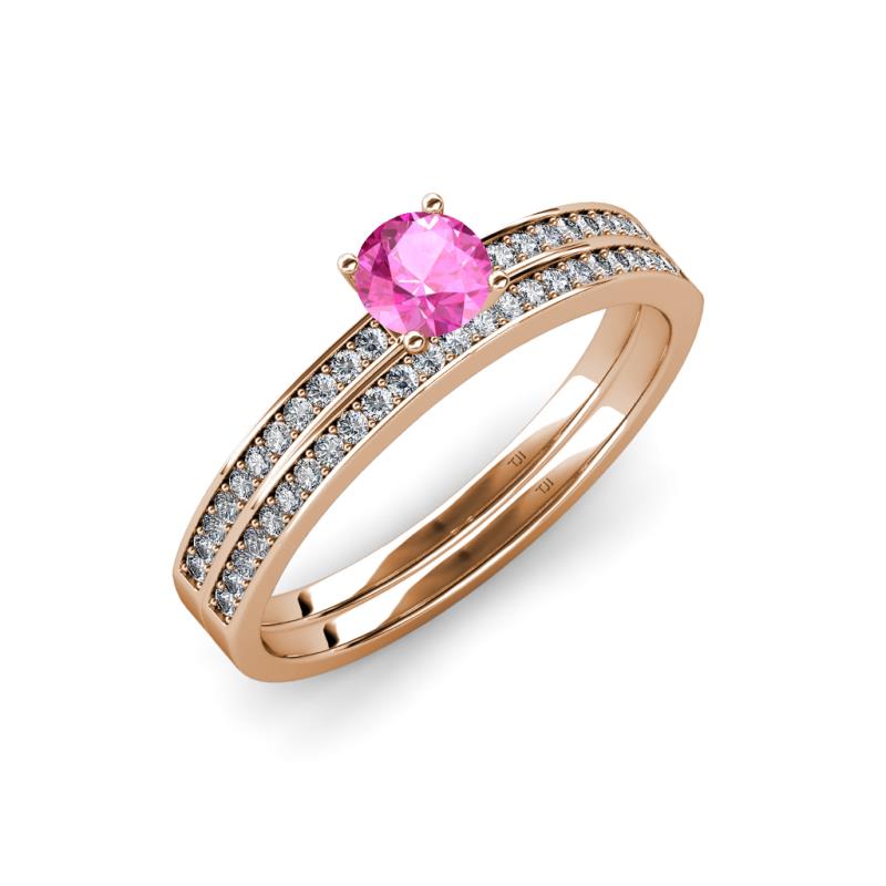 Evika 1.38 ctw Pink Sapphire (6.00 mm) Accented Natural Diamonds Bridal Set Ring  