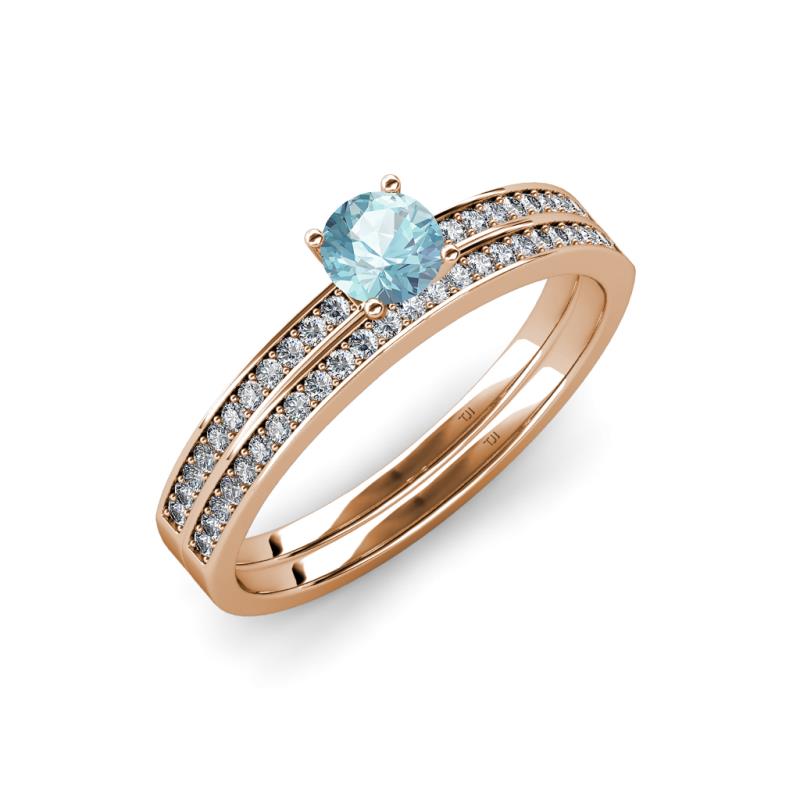 Evika 1.30 ctw Aquamarine (6.50 mm) Accented Natural Diamonds Bridal Set Ring  