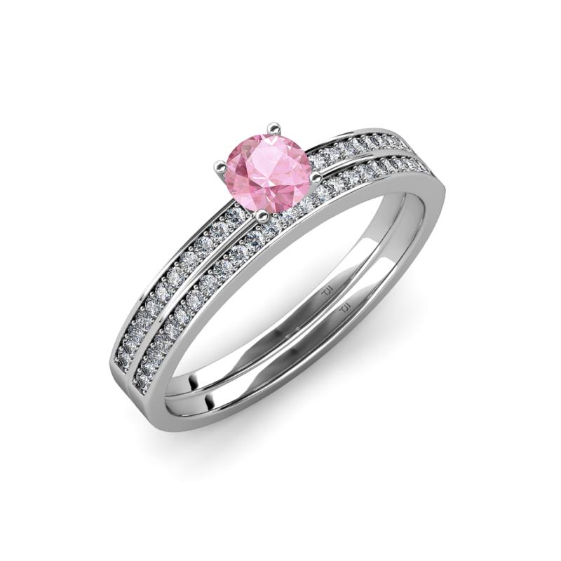 Evika 1.30 ctw Pink Tourmaline (6.50 mm) Accented Natural Diamonds Bridal Set Ring  