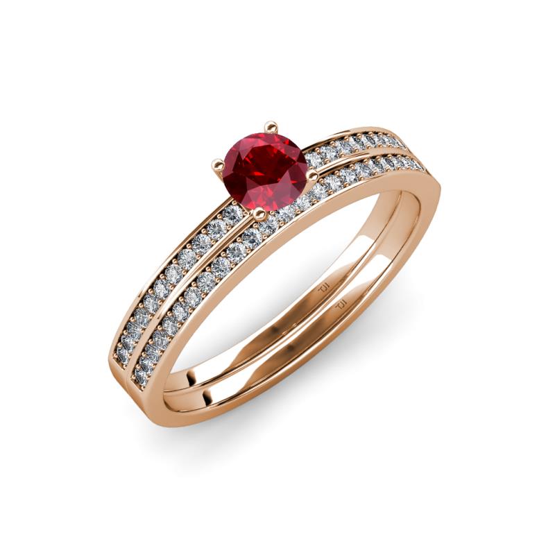 Evika 1.38 ctw Ruby (6.00 mm) Accented Natural Diamonds Bridal Set Ring  