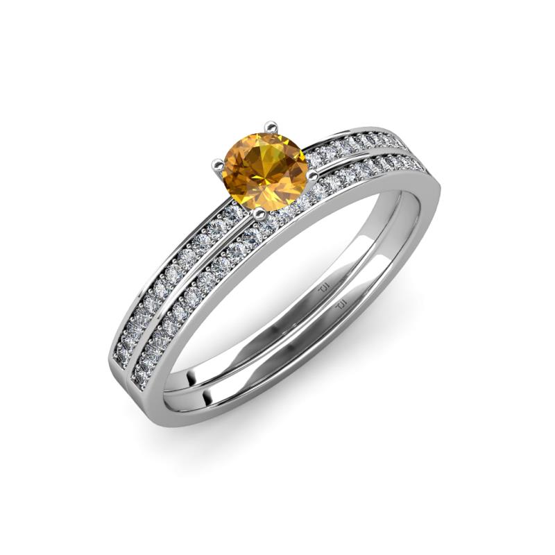 Evika 1.30 ctw Citrine (6.50 mm) Accented Natural Diamonds Bridal Set Ring  