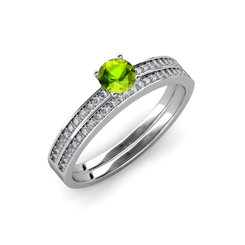 Evika 1.53 ctw Peridot (6.50 mm) Accented Natural Diamonds Bridal Set Ring  