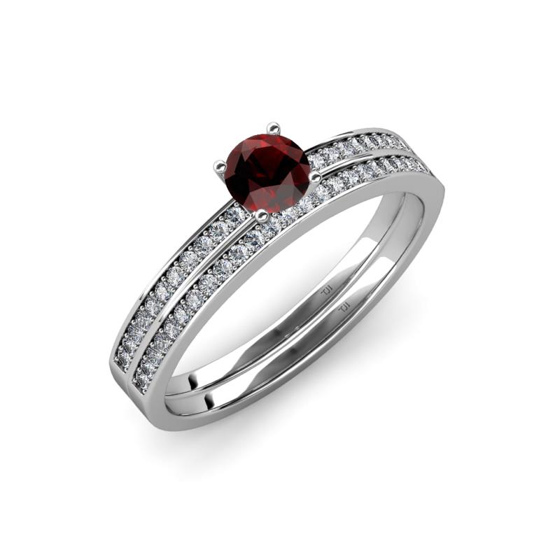 Evika 1.48 ctw Red Garnet (6.50 mm) Accented Natural Diamonds Bridal Set Ring  